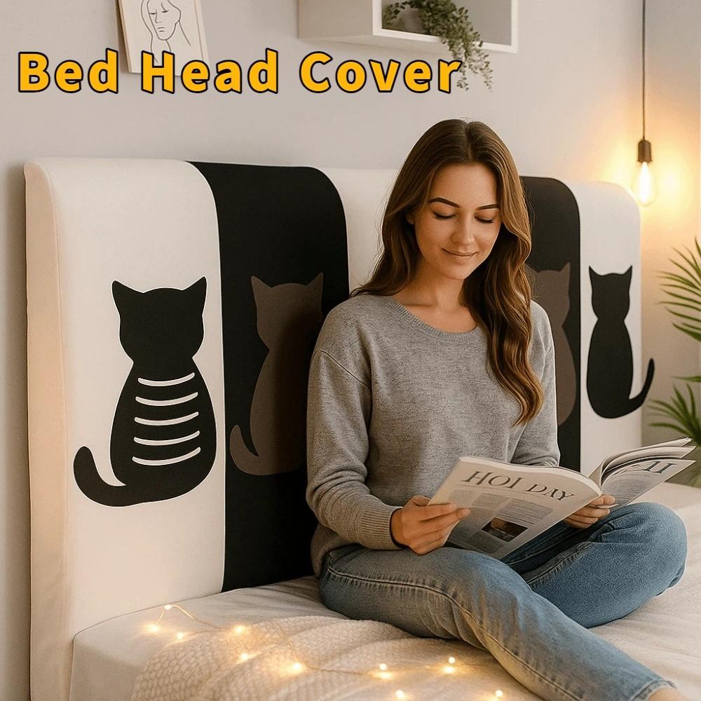 Soft Elastic Bed Head Cover Cat Pattern Cartoon Bedside Cover Dustproof Skin-friendly Feel Headboard Cover for 1.5m Bed