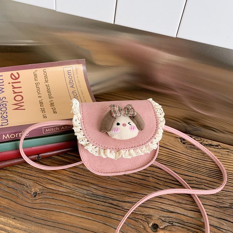 Simple Solid Color Shoulder Crossbody Bag With Lace And Doll Decor For Kindergarten Daily Use