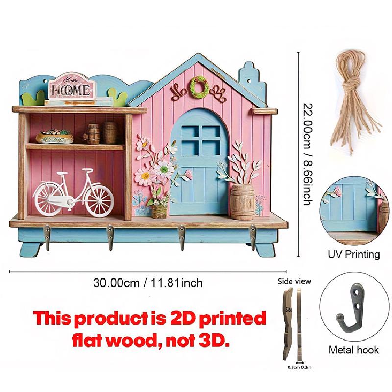 

Плоский держатель для ключей Кафе DIY Установка Экономия места Ретро стиль Домашнее хранение Художественный подарок Практичность Порядок Дерево