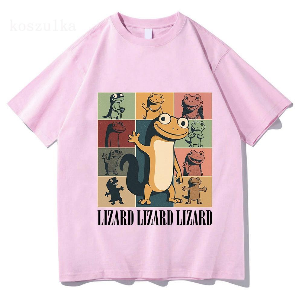 Fashion Lizard Meme Cartoon Graphic T-shirt Short Sleeve Cotton O-neck Tshirts Casual Funny Printing T Shirts Men Tees