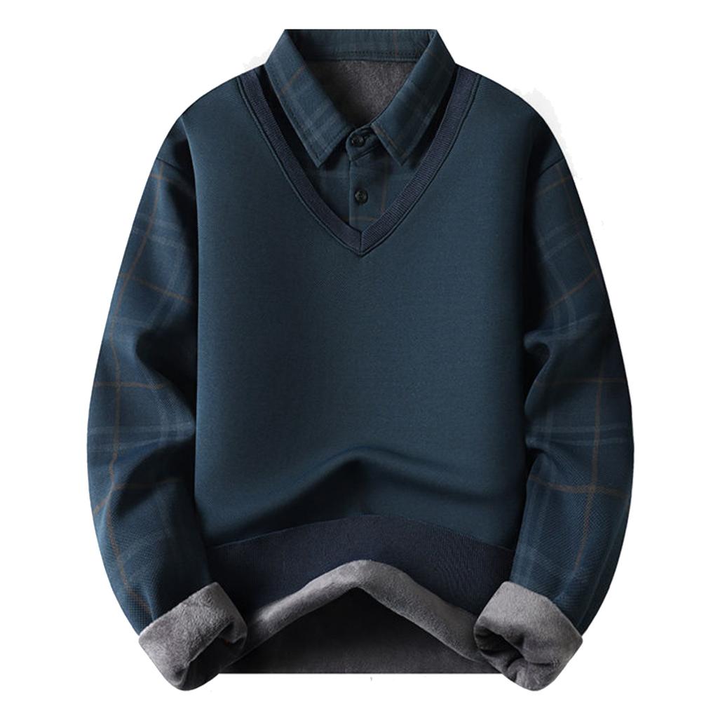 Men's Casual Color-blocking And Patchwork Style Two-piece Hoodie, Men's Loose V-neck Patchwork Lapel Shirt Hoodie