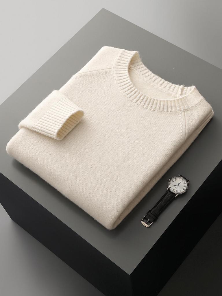 2025 Men's Pure Wool Round Neck Raglan Sweater - Thick, Loose Knit, Versatile Autumn/Winter Top