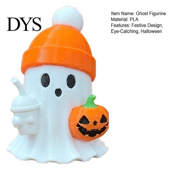 Trend Halloween Gifts 3D Printed Cute Ghost Figurine with Pumpkin Milk Tea, Orange Creative Holiday for Friends Beanie Desk Ornaments, Funny Gift And