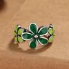 Silver Color Green Flower Ring Korean Leaf Rose Drip Oil Open Finger Rings for Women Girl Jewelry Gift Charm Fashion Accessories