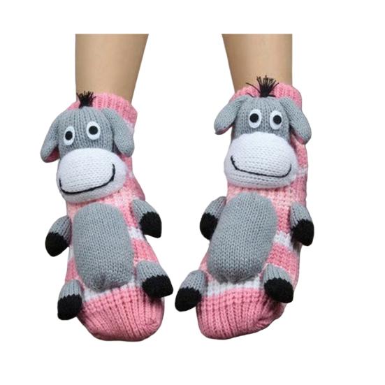 1 Pair Knitted Animal Socks Autumn Winter Thick Warm Knitting 3D Animal Doll Mid-calf Socks Women Stretch Home Floor Carpet Sleeping Socks
