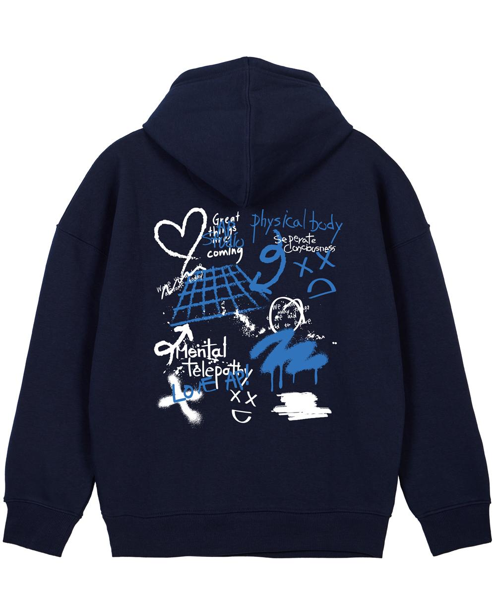 Astral Projection Graffiti Oversized Wide Shoulder Hoodie_Navy L