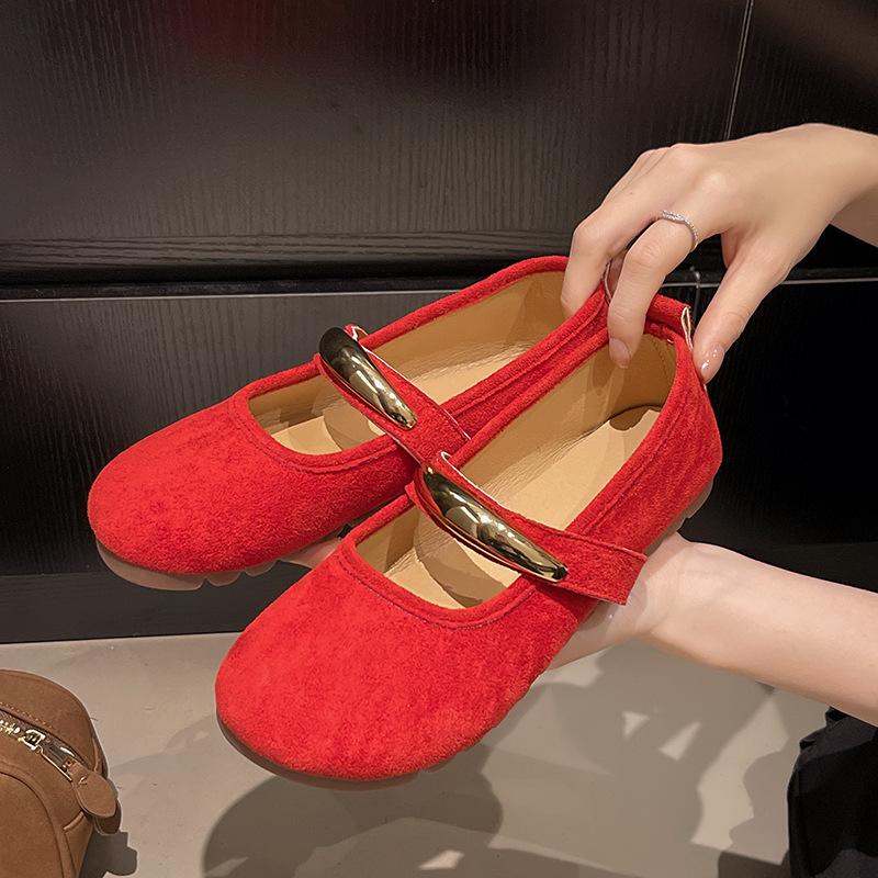 2025 New Metal Round Head Flat Bottom Not Tired Feet Mary Jane Single Shoes Women's Spring and Autumn Shoes