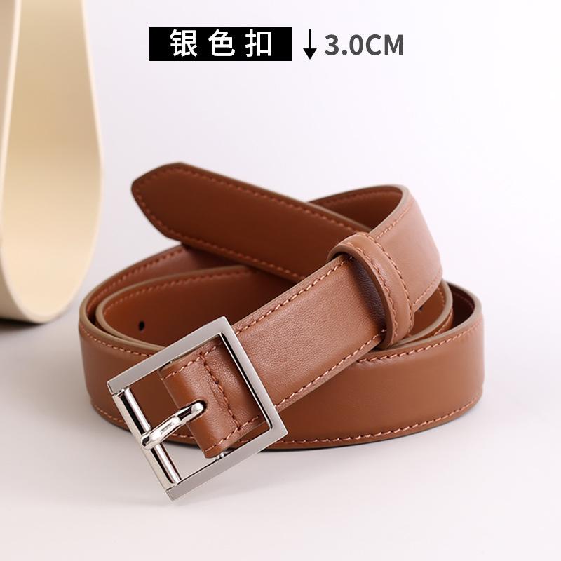 Vintage Minimalist Style Fashionable Child The R0W Minimalist Square Buckle Oil Wax Calfskin Belt