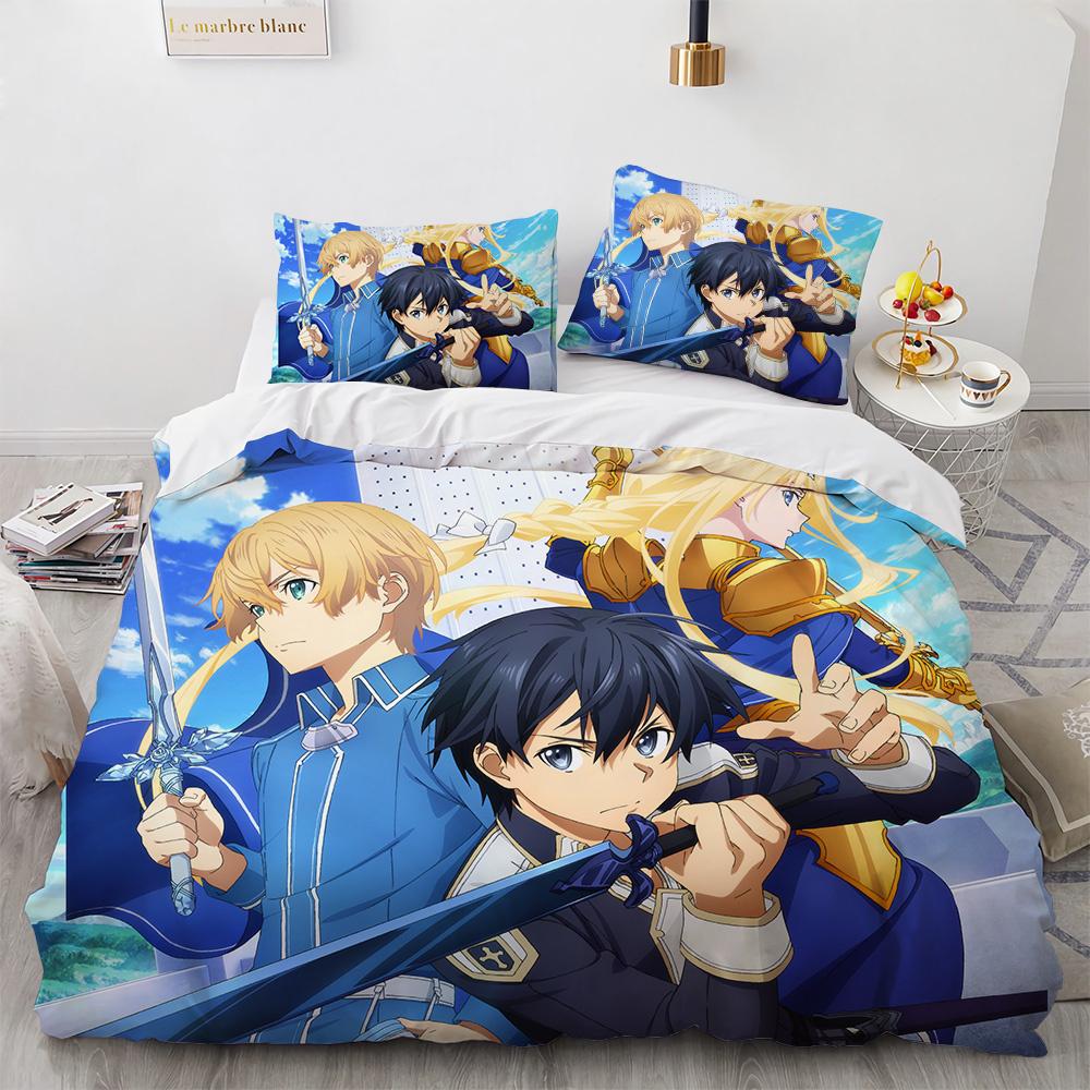 Sword Art Online Bedding Set Anime Duvet Covers King Queen Double Twin Size Adults Kids Bed Linens Single Double Size Decor Home