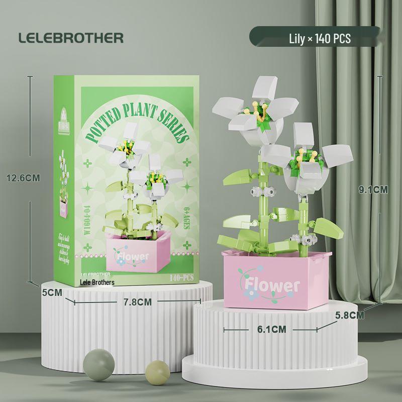 Cross-Border Lego Immortal Flower Basket Building Block Set - Rose Bonsai & Children's Assembly Toy for Teacher's Day Gift