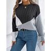 Women's Sweatshirt-Style Casual Colour-Blocked Cable-Knit Long-Sleeved Pullover Knit Top