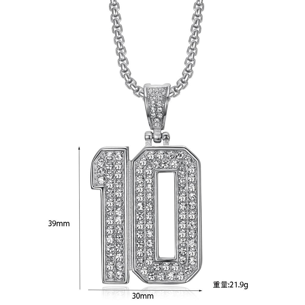 Hip Hop Gold Plated Stainless Steel Number 10 Iced Out Pendant Necklace Trendy Street Jewelry