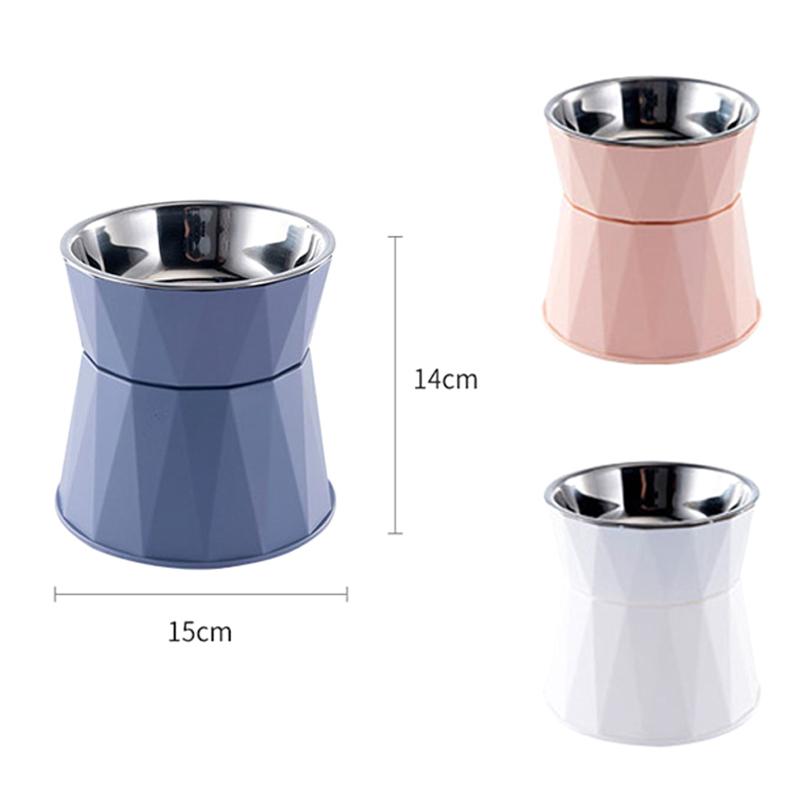 Sklisikker Kollisjon Høydejustert Katt Hundeskål Hevet Rustfritt Stål Kattefôrskåler Beskytt Nakke Valp Katt Fôringsutstyr