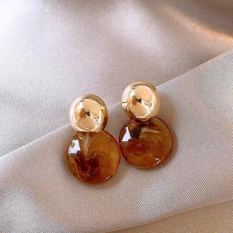 Vintage Brown Resin Tiger Eye Stone New Earrings For Women Statement Fashion Stud Earring Personality Melard Color Jewelry