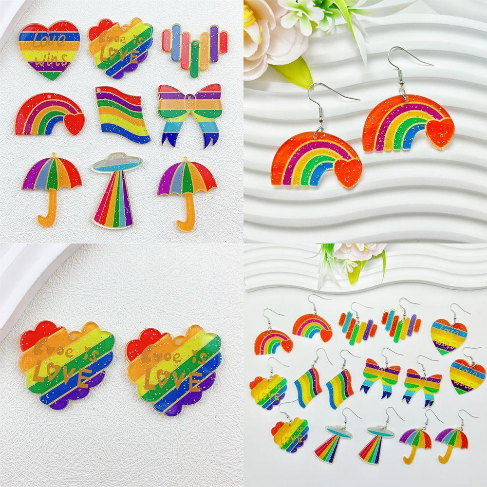 

10pcs One Side Printing Acrylic Rainbow Beads Love Heart DIY Jewelry Accessory DIY Earrings Style 3