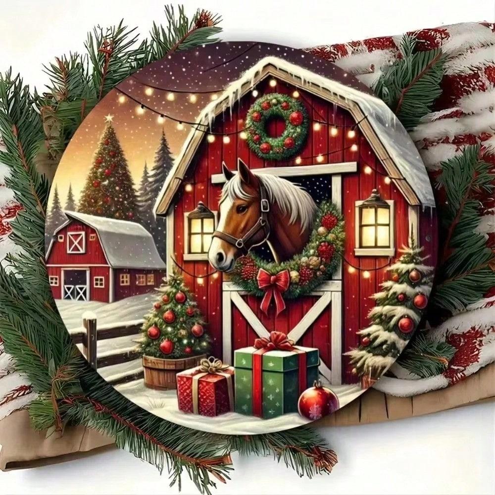 

Vacke Tinplate Wall Art Rustic Christmas Horse 2D Metal Hanging Decor Holiday Home Festive Ornament Farmhouse Deco 20x20 разноцветный