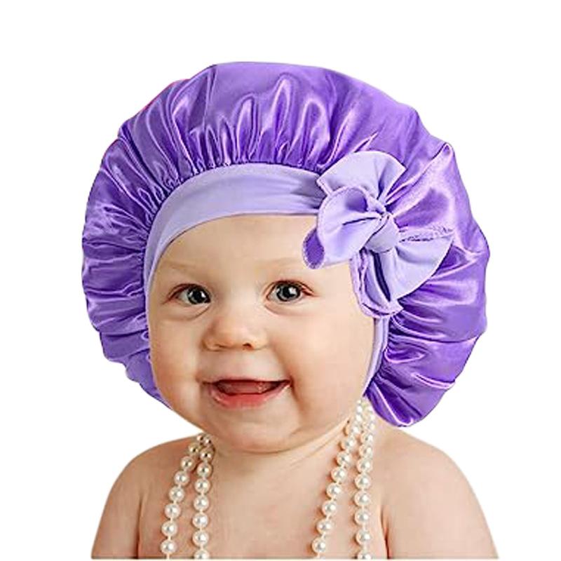 European and American popular wide-sided elastic streamer nightcap, children's bow solid color round hat home hat JDKB-21B