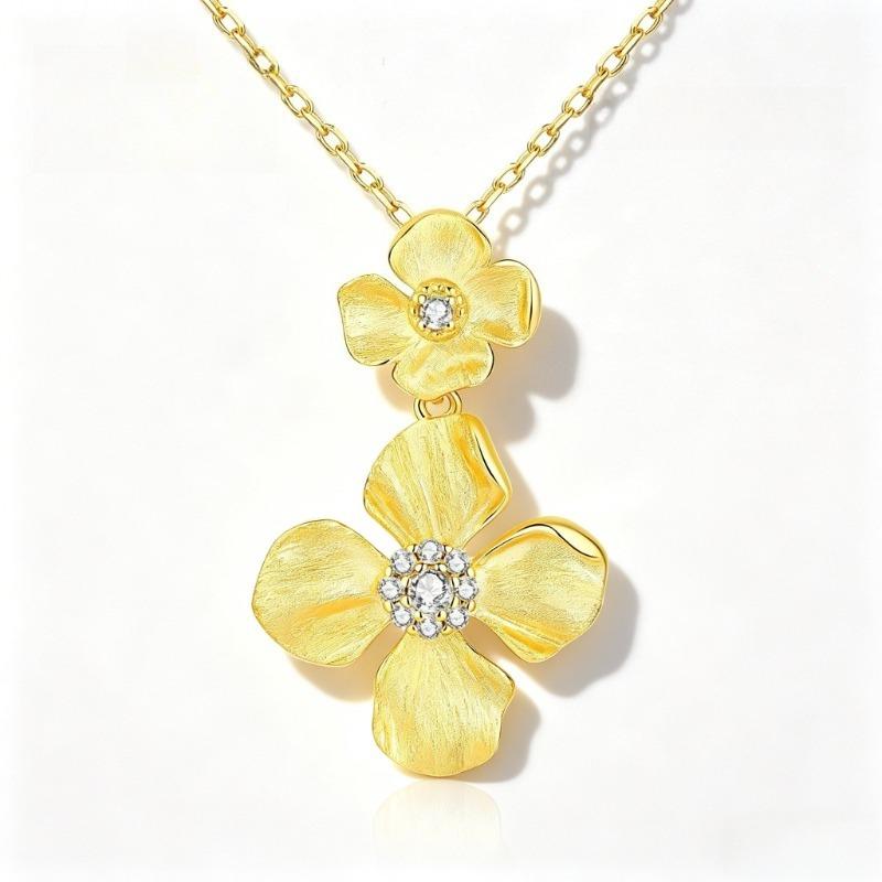 Women's Trendy Natural Stone Pendant Necklaces Flower Shape Butterfly Bezel Setting Waterproof Moissanite for Gift