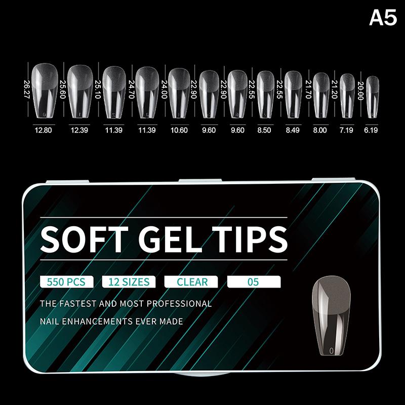 550PCS False Nail Tips Soft Gel Fingertip Semi-matte Capsules Almond French Coffin Full Cover Artificial Fake Nails Extension