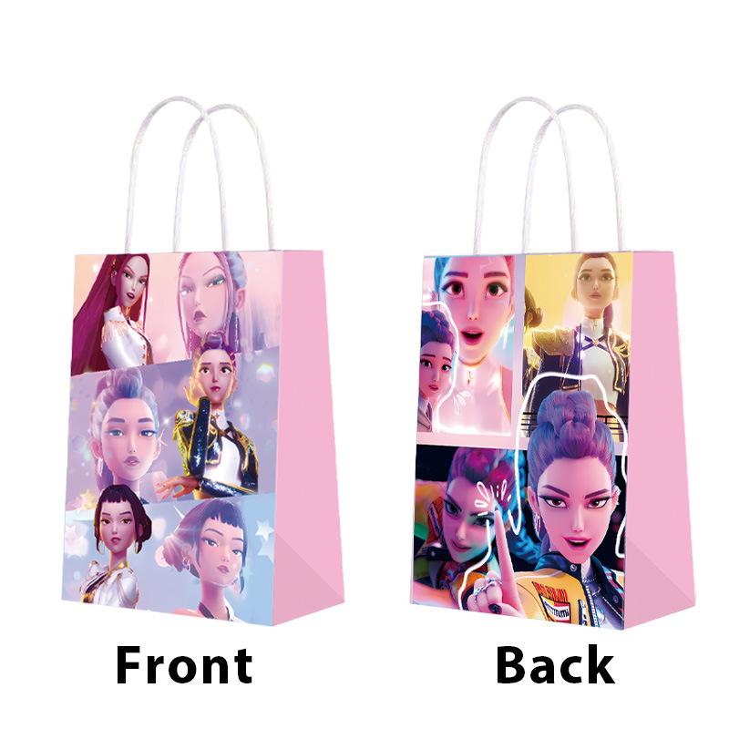 12 PCS K-POP Demon Hunters Cartoon Paper Gift Bags with Handles Holiday & Party Bags for Candy & Small Gifts, Sealable Gift Bags