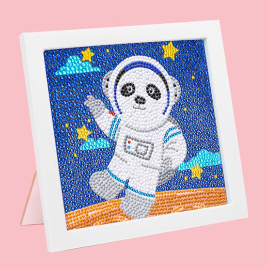 Full Drill Diamond Painting Kit with Frame Bright Color Sparkling Cartoon Astronaut DIY