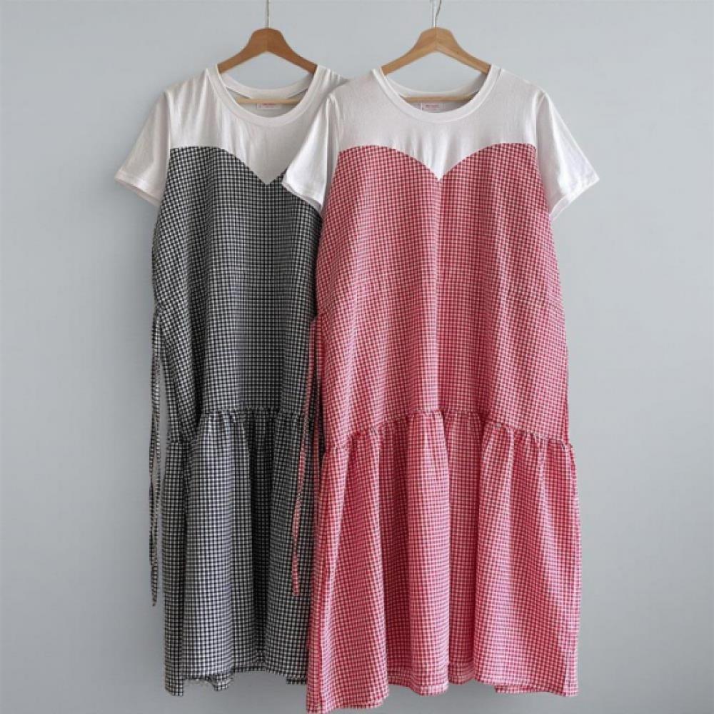New Arrivals Open Run Women Big Size Heart Neck String Check Long Dress Can Can