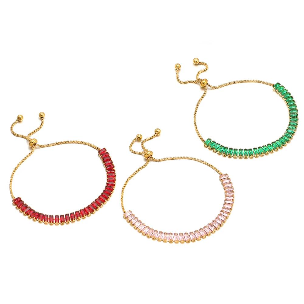 1pc AAA Cubic Zirconia Stone Bracelets Gold Color Stainless Steel Metal Chain Bracelet for Women Punk Hip Hop Jewelry Wholesale