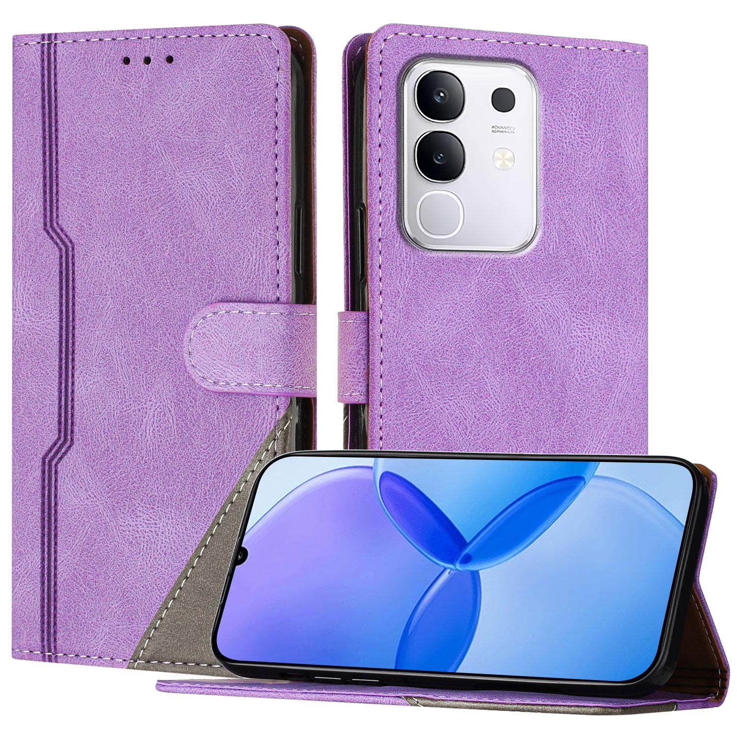 

Кожаный чехол для vivo Y29 4G, треугольная лоскутная работа, кошелек-подставка, противоударный чехол для телефона Purple