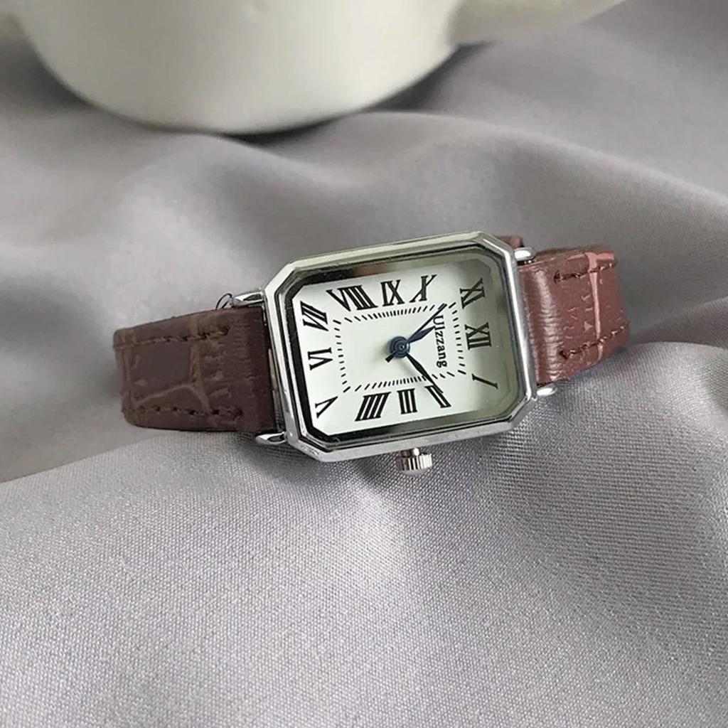 Lässige Retro Quarzuhren mit römischem Zifferblatt Damen Rechteckiges Lederarmband Armbanduhr Uhr Modisch für Frauen Reloj De Mujer