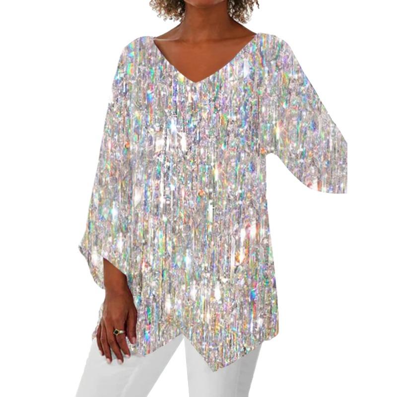 QICED Women's Fashion Casual 3/4 Sleeves V Neck Blouses & Shirts