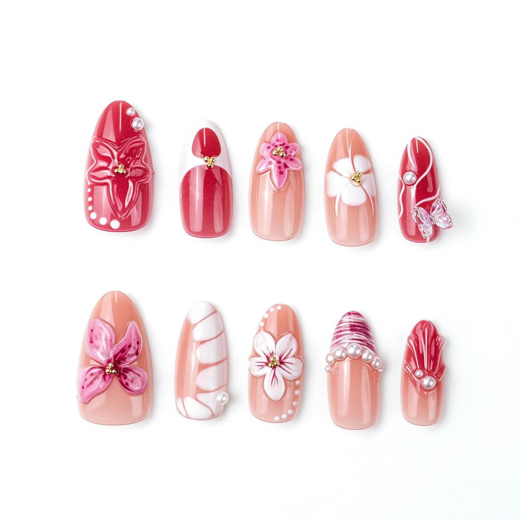 3D Kersenbloesem Nagellak Stickers: Roze Leuke Press-on Kunstnagels