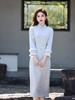 Beibai Lady Fan Embroidered Suede Cheongsam New Winter Warm Plush Collar New Chinese Style Two-piece Set