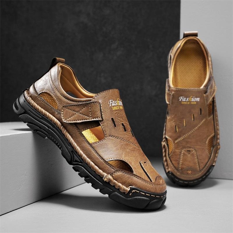 Sandali Uomo Intagliati in Pelle con Suola Spessa Scarpe da Spiaggia Antiscivolo Sandali Artigianali Versatili Scarpe Basse da Uomo Scarpe Estive da Esterno