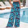 Women Plus Size Wide Leg Palazzo Pants Summer Boho Floral Print High Waist Elastic Waistband Lounge Trousers with Pockets