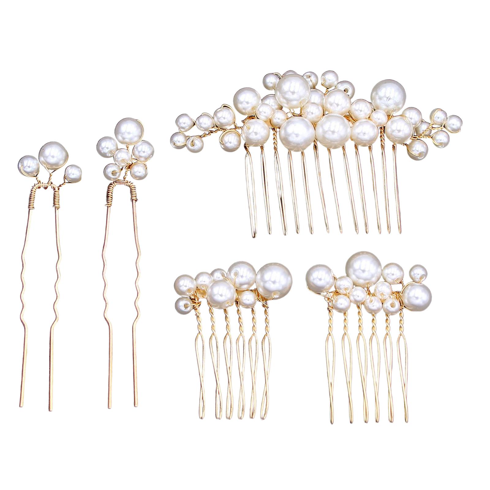 

5Pcs Bridal Hair Clip Handmade Rhinestones Bead Unique Wedding Hairpiece Hair Accessories For Bride Bridesmaids золотой