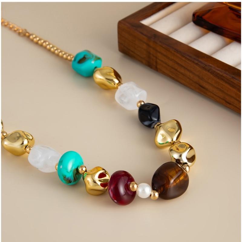 Bohemian Resin Beaded Chokers Necklace Elegant Palaces Styles Jewelry For Women