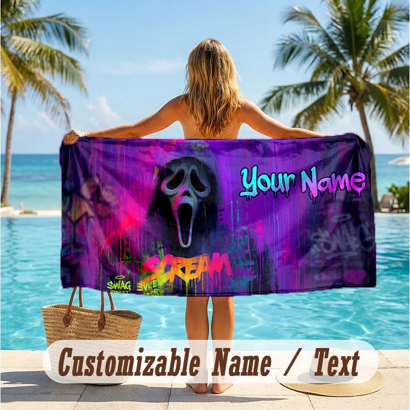 Custom Text Beach Towel, Soft Absorbent Swimming Multi-use TowelScream Ghostface