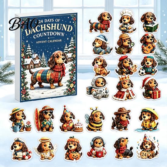 Christmas Tree Decorations 24 Days Dachshund Advent Calendar with Acrylic Pendants, Countdown for Gift Box Set Holiday Decorations, Cute Hanging