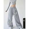 Womens High Street Hip Hop Loose Straight Leg Casual Pants