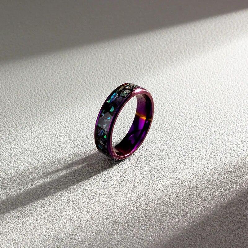

Модные 8 мм фиолетовые кольца из нержавеющей стали для мужчин и женщин, инкрустация красочными кольцами из ракушек из морского ушка, мужские обручальные кольца, ювелирные изделия 11