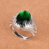 Vintage Emerald Ring for Men Sterling Silver Green Gemstone Bohemian Style Jewelry