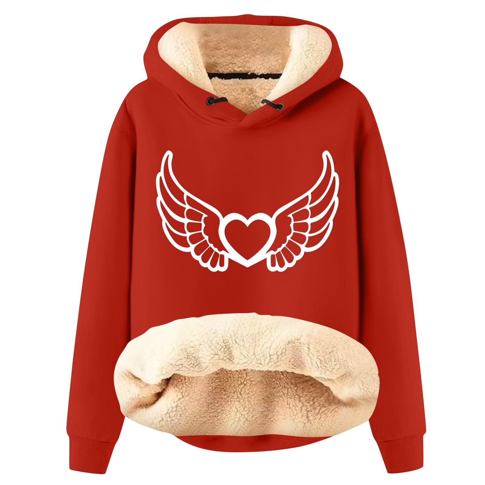 Женская модная плюшевая теплая свободная толстовка с капюшоном и принтом M красный