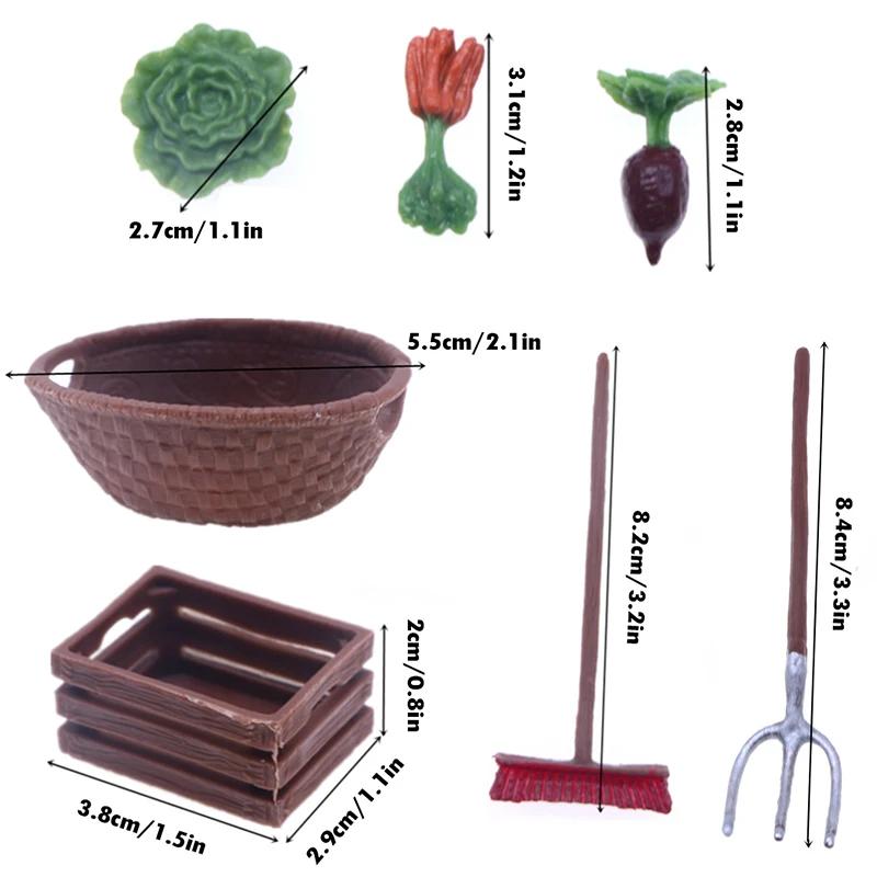 1/12 Dollhouse Miniature Simulation Hoe Farm Axe Spade Shovel Hoe Rake Watering Pot Hammer Farm Gardening Tools Accessories Set
