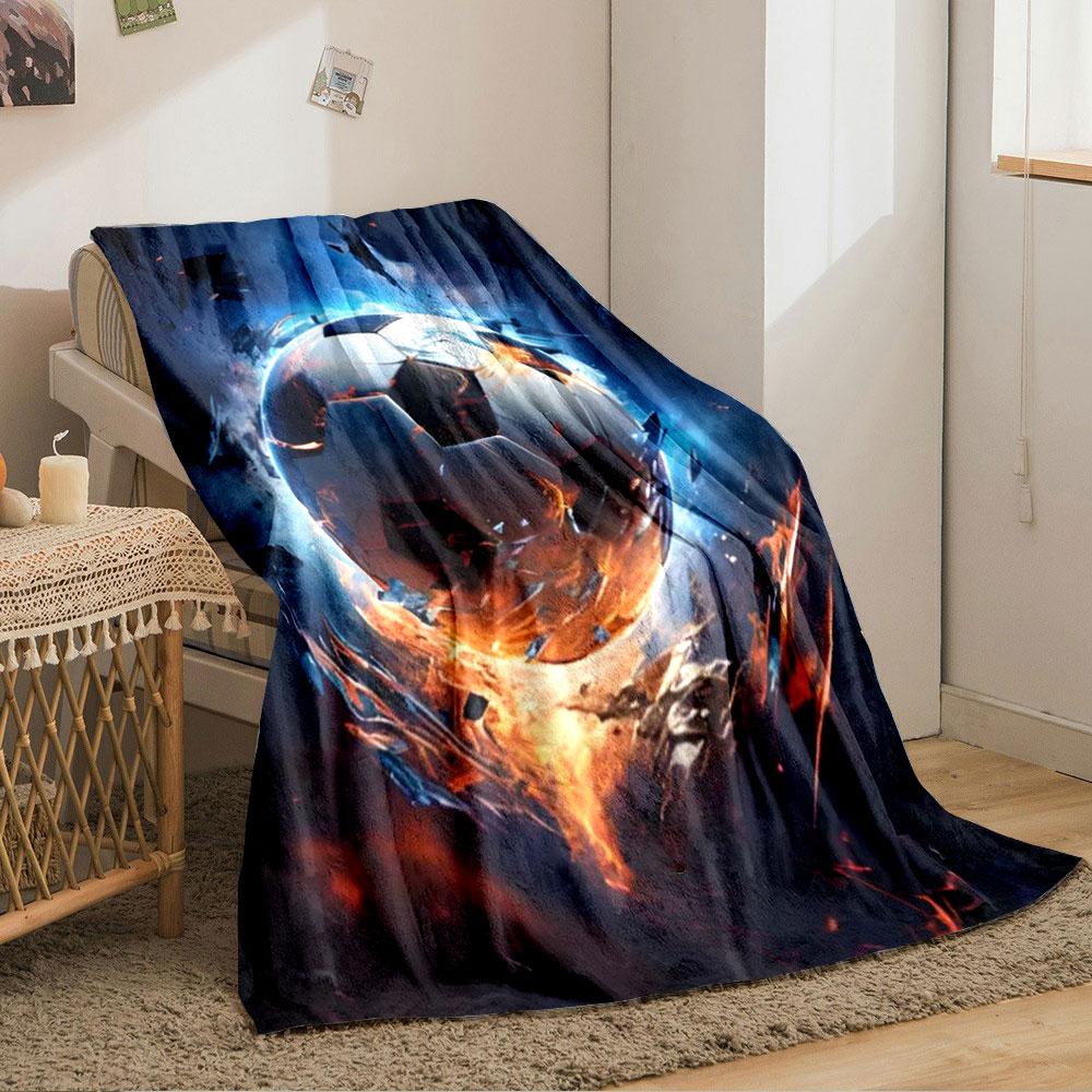 A Fiery Soccer Ball Surrounded by Intense Glowing Flames and Debris. for All Seasons Blanket Lunch Break Throw Gift