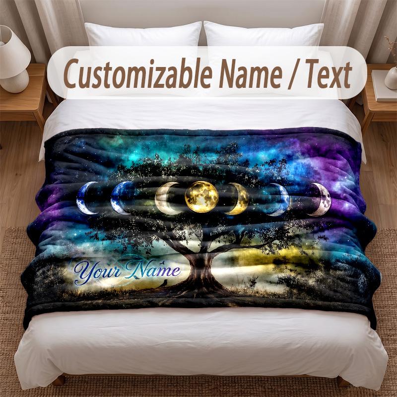 Tree of Life Theme Soft Blanket Personalized Custom Name Text Print Warm Blanket Home Sofa Bedroom Decor