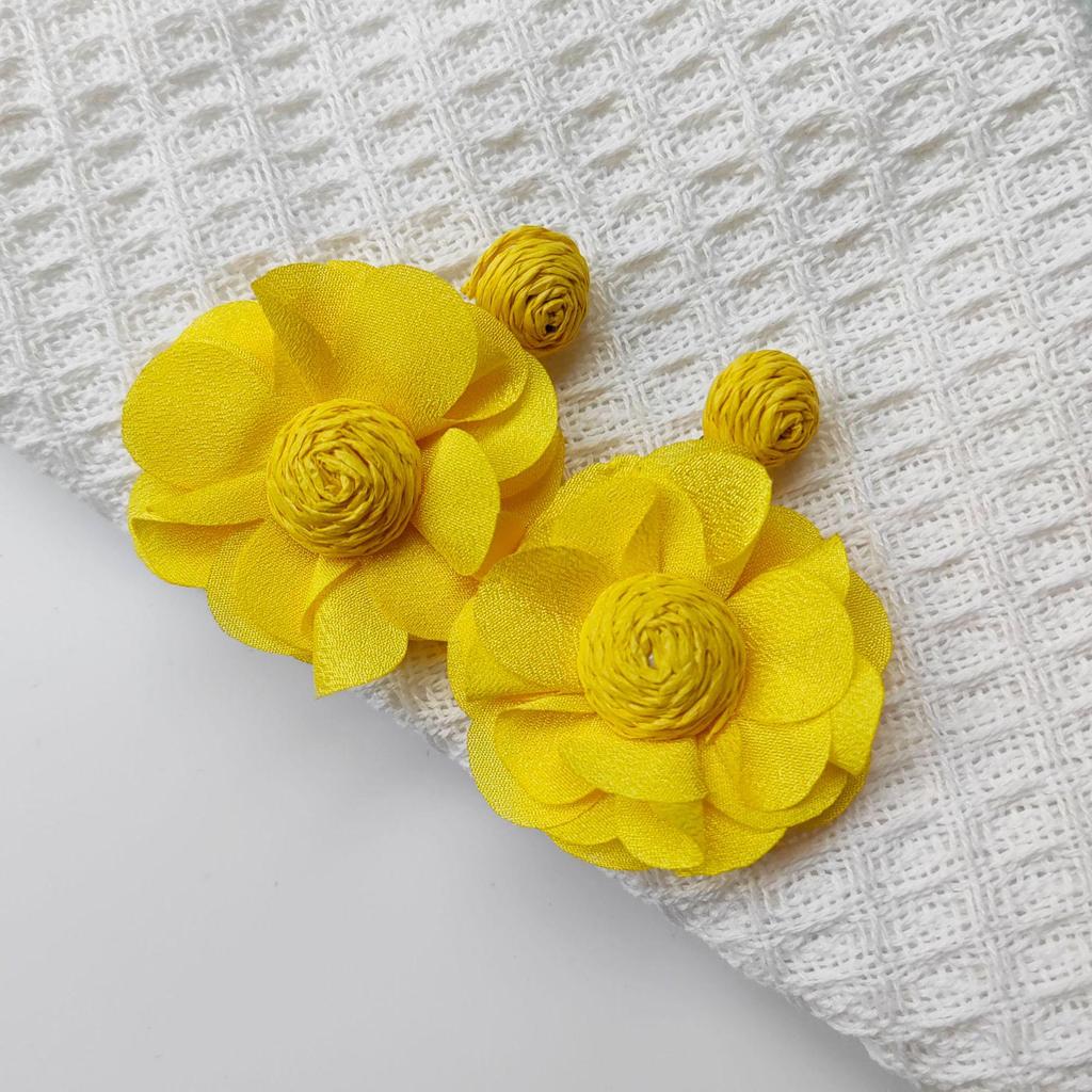 Dopamine Color Chiffon Flower Earrings - Fresh Seaside Style for Women