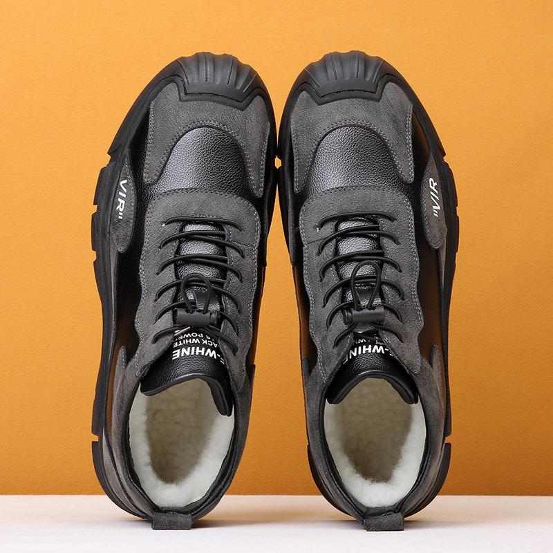 Cotton shoes men's winter leather wool non-slip and warm high-top outdoor casual i shoes cotton boots with thick soles and thick soles