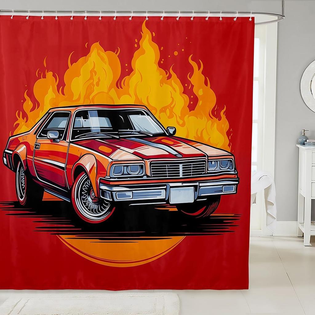 Japanese Style Shower Curtain,Red Cherry Blossom Bathroom Curtain,Mount Fuji Train Print Waterproof Curtain Kids Girls Teens