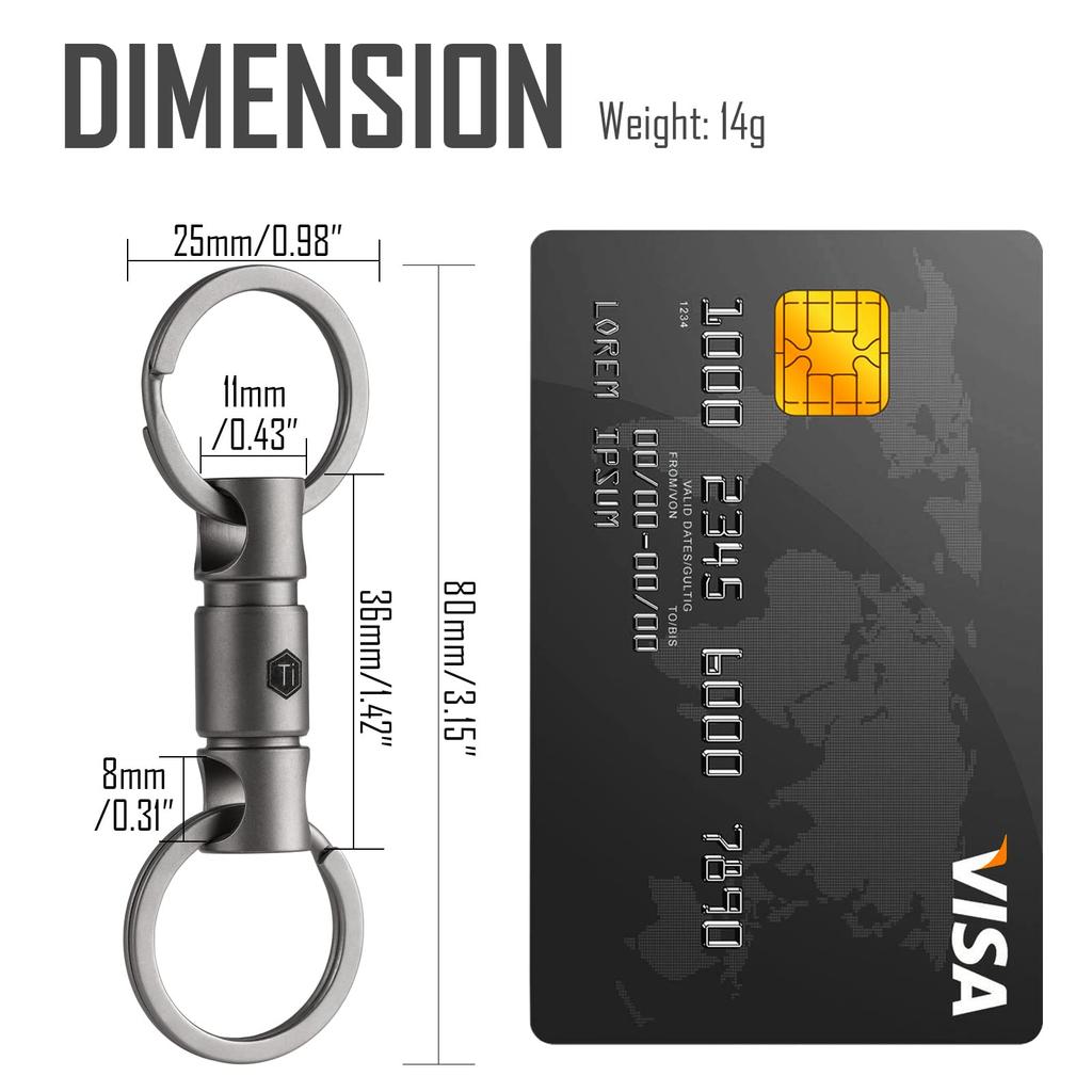 KeyUnity KA15 Titanium Key Ring, Connector, 360 Degree Rotation, Titanium Car Key Holder, Men's