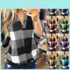 Stylish S-5xl Women's Long Sleeve Plaid T-shirt Blouse With V-neck Design